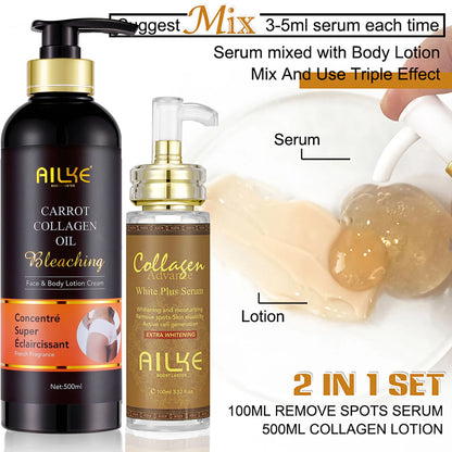 Ensemble de soins de la peau au collagène AILKE pour femmes, hydratant, blanchissant, élimine les taches de rousseur, les taches brunes, les points noirs, kit éclaircissant pour la peau