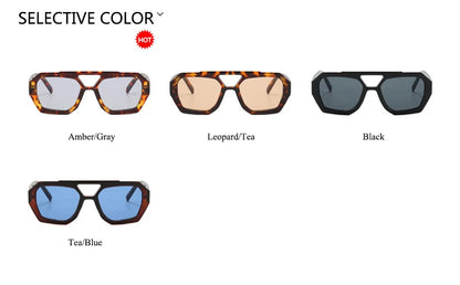 Lunettes de soleil rétro à double pont pour femmes, grande monture léopard dégradé thé, lunettes tendance de luxe de créateur, lunettes de soleil pour hommes