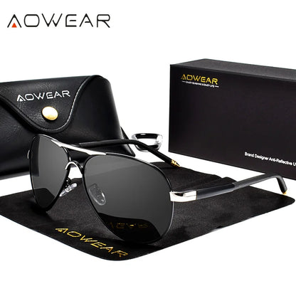 AOWEAR Lunettes d’aviation pour homme, lunettes de soleil polarisées miroir HD pour homme, lunettes de pilote pour la conduite, lunettes de soleil homme