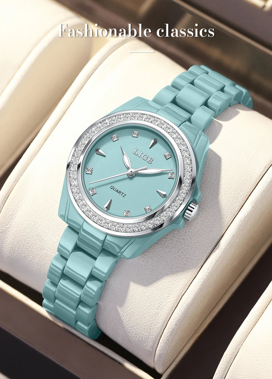 Montre pour femme LIGE 2026 nouvelle montre élégante en céramique à quartz, montre tendance étanche avec affichage lumineux, montre-bracelet pour femme + BOÎTE