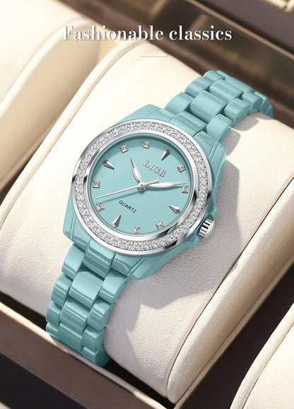 Montre pour femme LIGE 2026 nouvelle montre élégante en céramique à quartz, montre tendance étanche avec affichage lumineux, montre-bracelet pour femme + BOÎTE