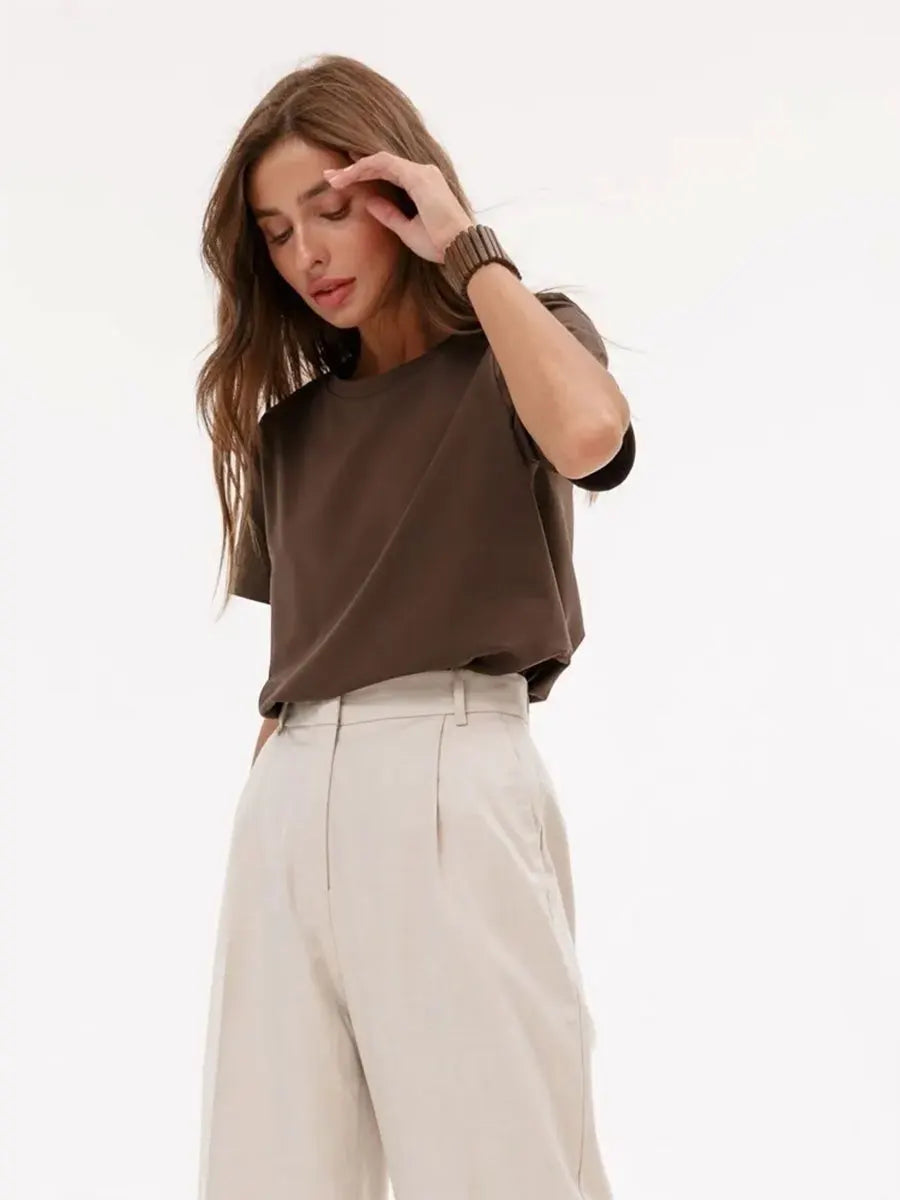 Bornladies Summer T-shirt femme 100 % coton, basique, tendance, uni, manches courtes, haut à superposer ample, 230 g/m², hauts et chemises