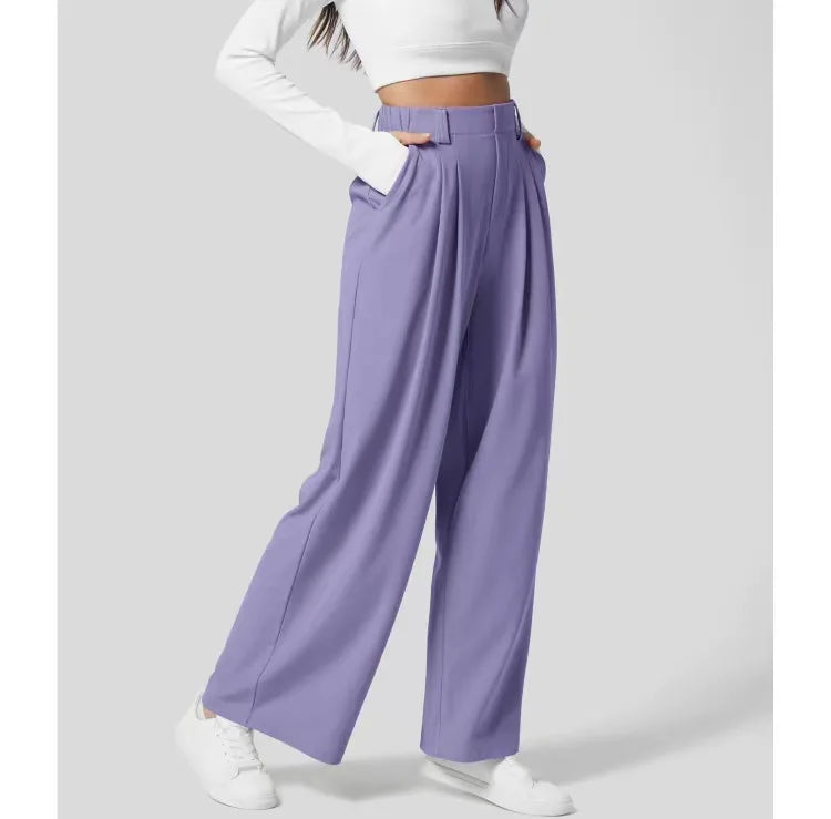 Pantalons pour femmes Pantalons pour femmes à taille haute et jambes larges Pantalons décontractés amples Pantalons droits pour dames de bureau Mode coréenne Pantalons élégants