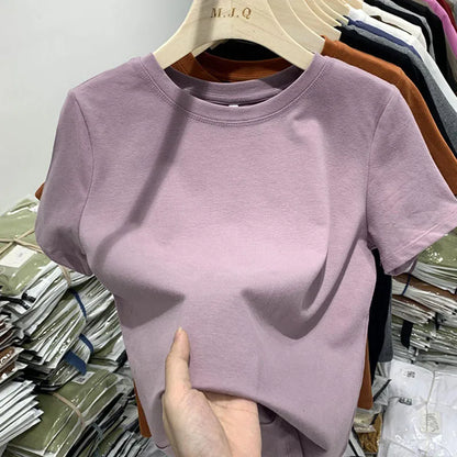 T-shirt pour femme, t-shirt pour filles, vêtements pour femmes, hauts, t-shirt en coton, t-shirt féminin à manches courtes, tee-shirt de printemps, haut sexy Y2K, blanc