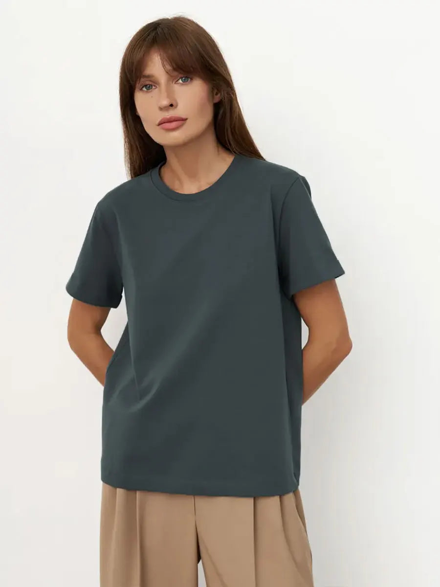 Bornladies Summer T-shirt femme 100 % coton, basique, tendance, uni, manches courtes, haut à superposer ample, 230 g/m², hauts et chemises