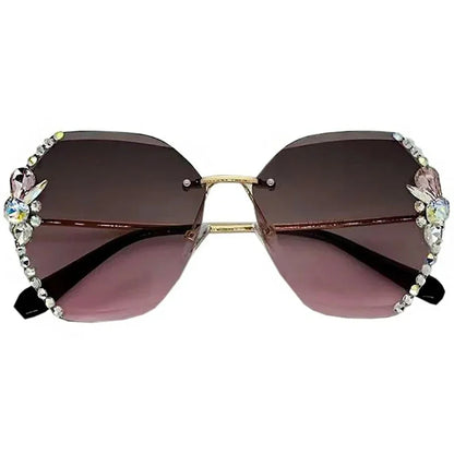 Lunettes de soleil de luxe au design vintage sans monture avec strass 2025 pour femmes et hommes, verres dégradés tendance, lunettes de soleil pour femme