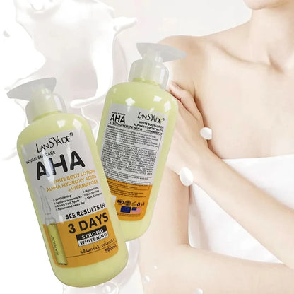Crème corporelle blanchissante 500 ml aux acides hydroxy AHA, vitamines C&E, lotion corporelle hydratante éclaircissante, élimine les marques d’acné, soin de la peau