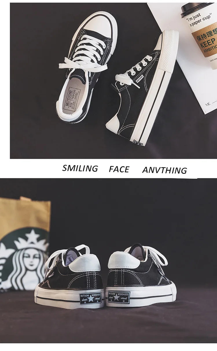 Chaussures pour femmes, chaussures en toile, baskets de printemps à semelle épaisse augmentant la hauteur, chaussures de skate tendance et polyvalentes, chaussures vulcanisées pour étudiantes