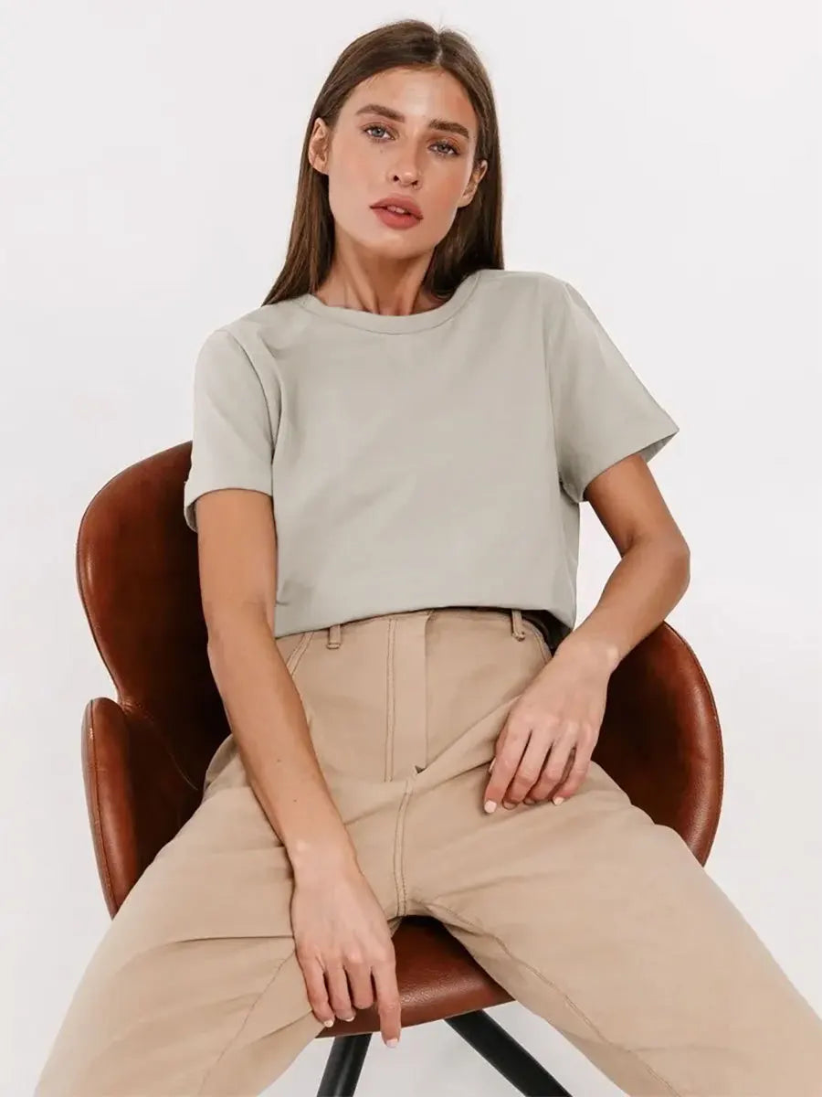 Bornladies Summer T-shirt femme 100 % coton, basique, tendance, uni, manches courtes, haut à superposer ample, 230 g/m², hauts et chemises