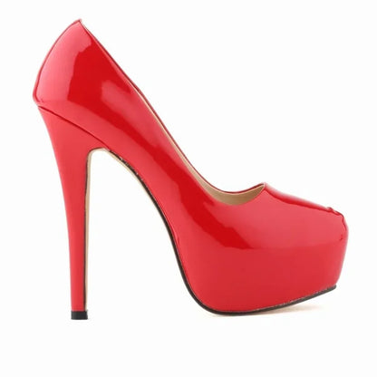 LOSLANDIFEN Escarpins à talons hauts pour femmes 14 cm, bout rond, stilettos, talons femme sexy, chaussures de mariage rouges pour dames, talons plateforme noirs