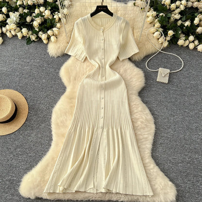 Robe longue en maille mode vintage de la marque YuooMuoo, col rabattu, élégante, à simple boutonnage, coupe trapèze, robe chemise longue pour femme, robes