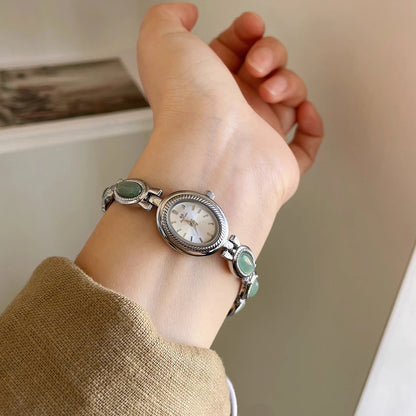Montres de luxe haut de gamme pour femme, élégante montre-bracelet en quartz avec bijoux verts en jade, cadeau pour femme, montre habillée tendance pour dame