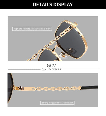 Lunettes de soleil GCV de marque classique rétro pour femmes, monture métallique rectangulaire carrée, verres polarisés, boîte Oculos De Sol Gafas