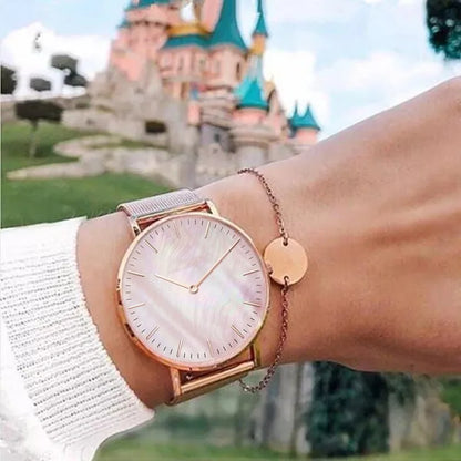 Montres pour femmes tendance de luxe à quartz en alliage pour femme, bracelet en maille métallique, montre simple pour femme, horloge féminine, montre femme