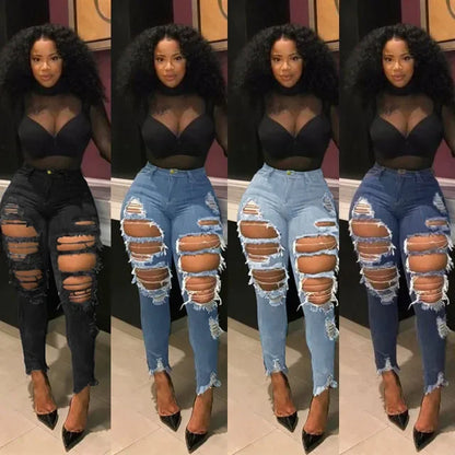 Jeans à trous pour femmes, pantalon crayon en denim, streetwear délavé, skinny extensible, taille haute, effet usé et déchiré, pantalon longueur cheville 2025