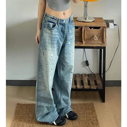 Pantalons jeans taille haute pour femme de créateur, pantalons en denim amples à imprimé chic pour femme, jeans fins à jambes droites tendance pour filles, pantalons en denim.