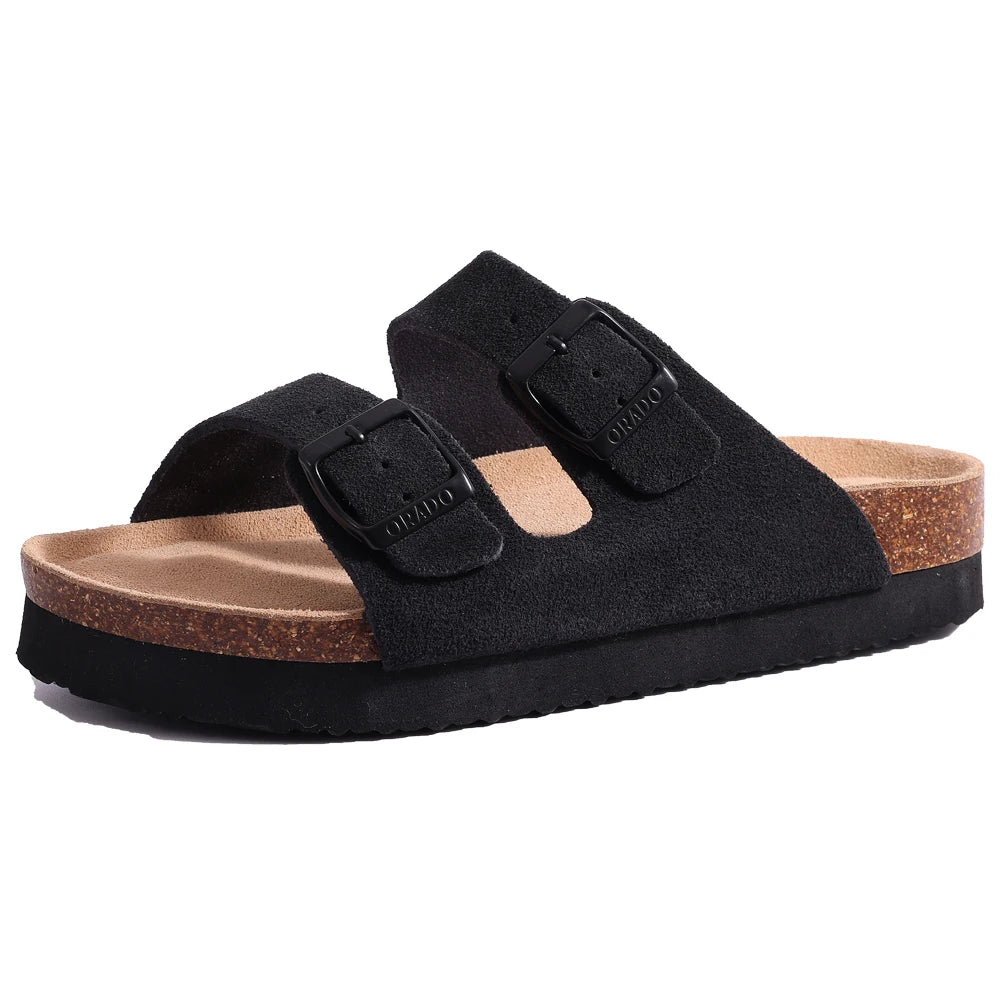 Mules en daim pour femmes Comwarm Fashion, pantoufles, sabots pour hommes, sandales à semelle intérieure en liège avec soutien de la voûte plantaire, claquettes d’extérieur pour la plage, chaussures d’intérieur