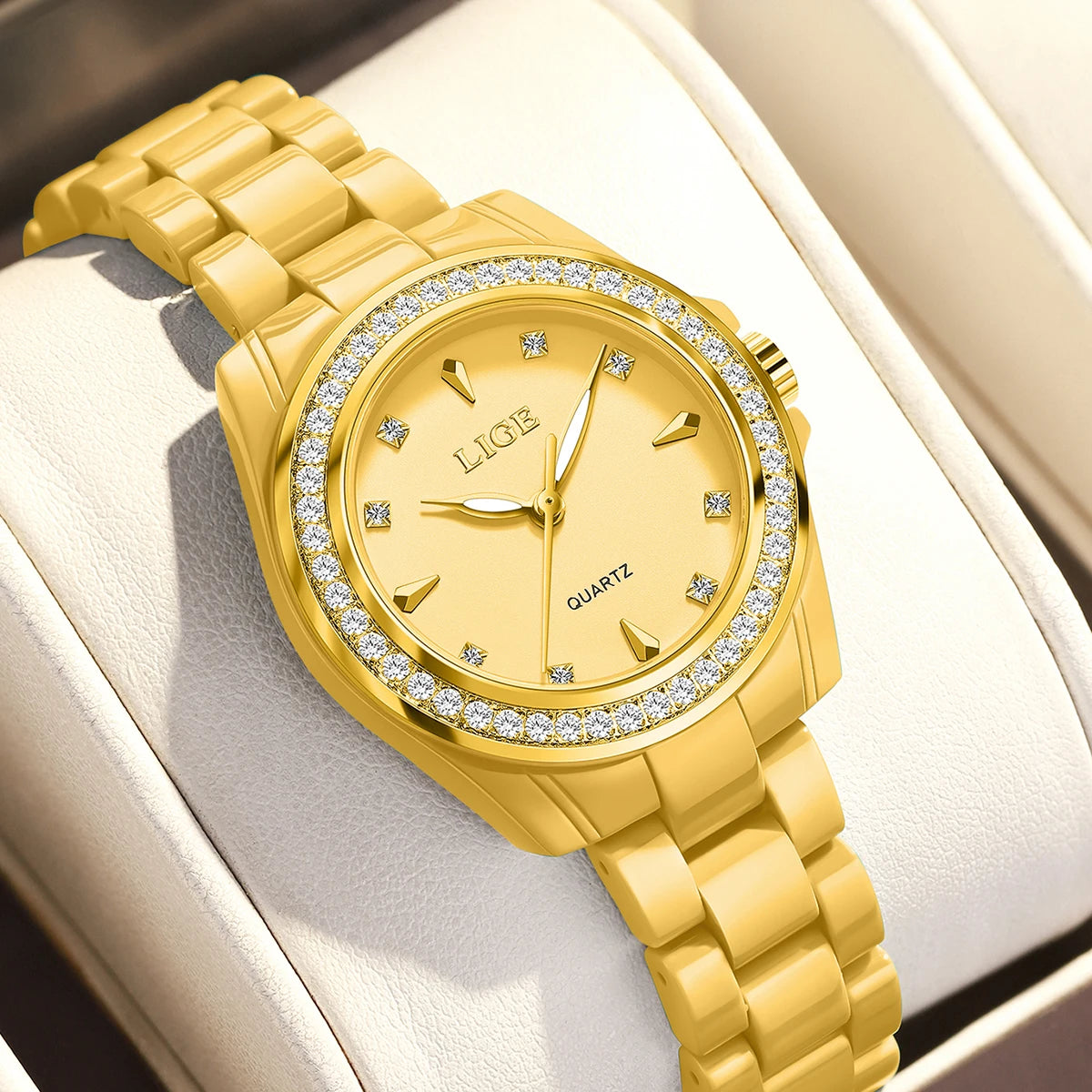 Montre pour femme LIGE 2026 nouvelle montre élégante en céramique à quartz, montre tendance étanche avec affichage lumineux, montre-bracelet pour femme + BOÎTE