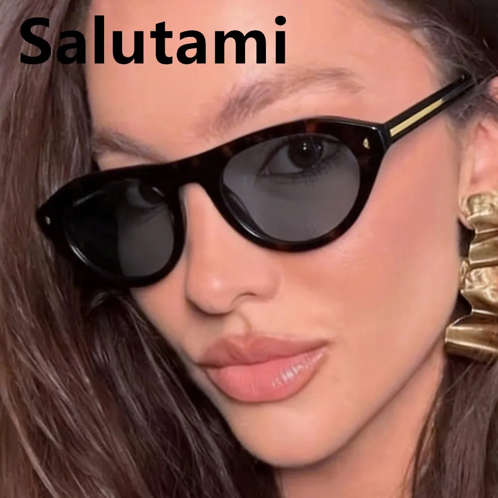 lunettes de soleil vintage petites rondes œil-de-chat pour femmes, nouvelle mode à rivets, sexy, noires léopard, lunettes de soleil tendance pour dames, lunettes d’extérieur modernes