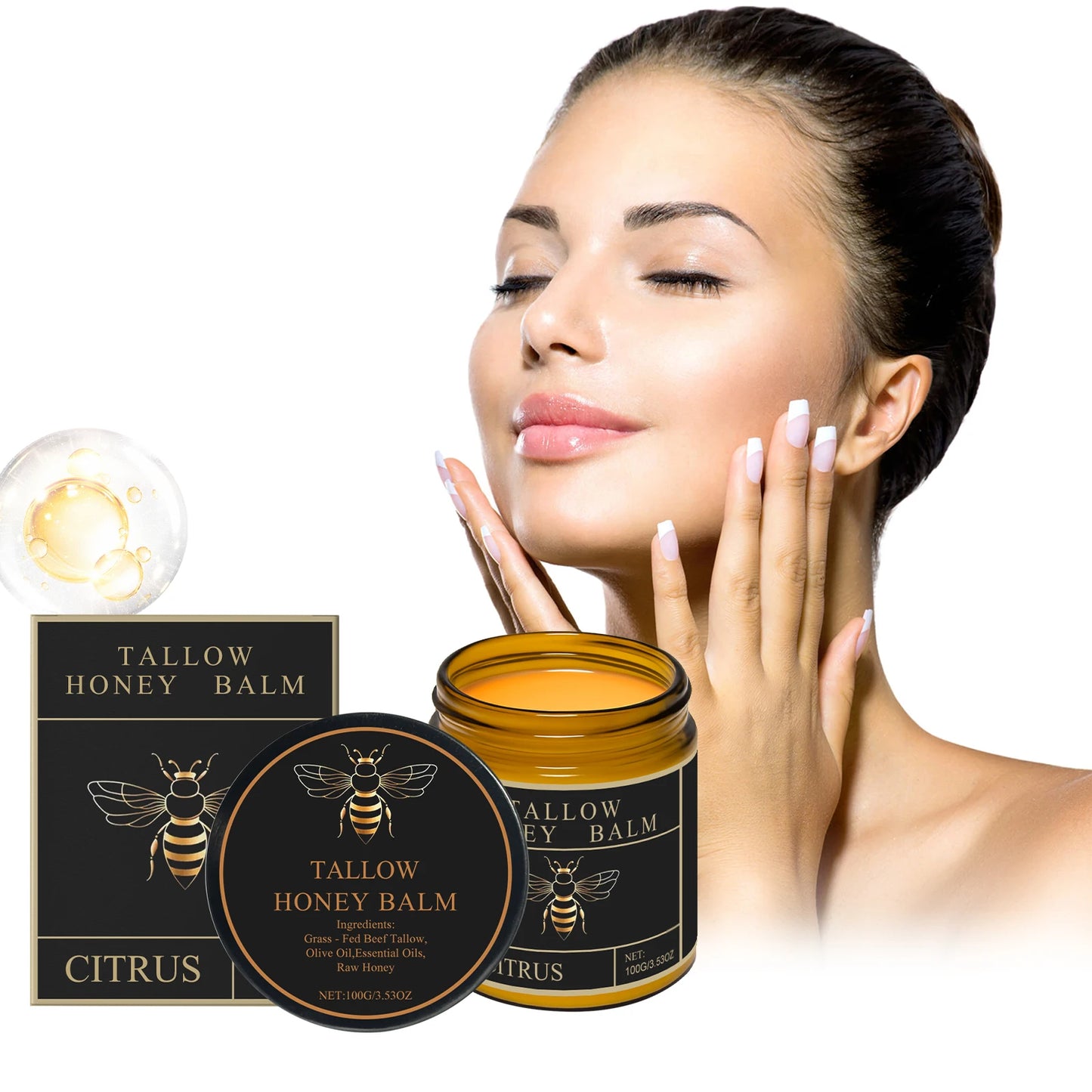 Lotion corporelle apaisante à la crème de miel et suif de bœuf, éclaircissante, atténuant les taches brunes, réduisant la mélanine, raffermissante, non grasse, hydratation durable.
