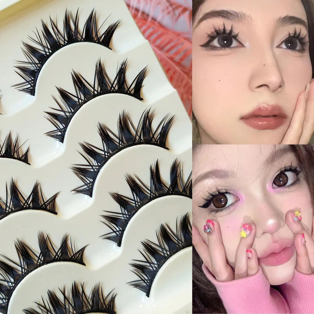 5 Paris Cat Eye False Eyelashes Long Thick Cosplay Fake Eye Lashes Extension Smokey Natural Makeup Handmade Reusable