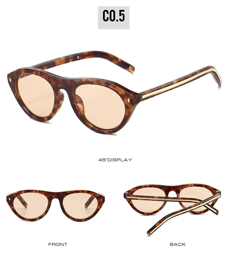 lunettes de soleil vintage petites rondes œil-de-chat pour femmes, nouvelle mode à rivets, sexy, noires léopard, lunettes de soleil tendance pour dames, lunettes d’extérieur modernes
