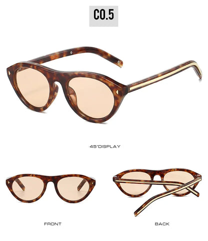 lunettes de soleil vintage petites rondes œil-de-chat pour femmes, nouvelle mode à rivets, sexy, noires léopard, lunettes de soleil tendance pour dames, lunettes d’extérieur modernes