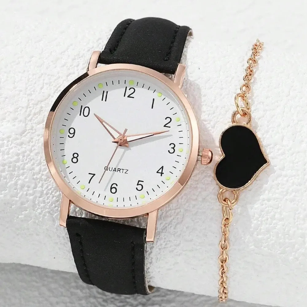Montre femme mode décontractée avec bracelet, ensemble de montres, bracelet en cuir, cadran rond simple, montre-bracelet à quartz pour femme, montre habillée, horloge, montre femme