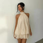 Robe à encolure licou pour femme, dos nu, en chiffon transparent à nouer sur le devant, mini-jupe, robe de fête tendance, sexy, Y2K, vintage, mignonne pour anniversaire