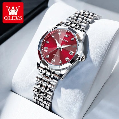 Montres pour femmes OLEVS élégantes et luxueuses avec bracelet en acier inoxydable, montre-bracelet à quartz originale pour homme, étanche, lumineuse, avec date, tendance habillée