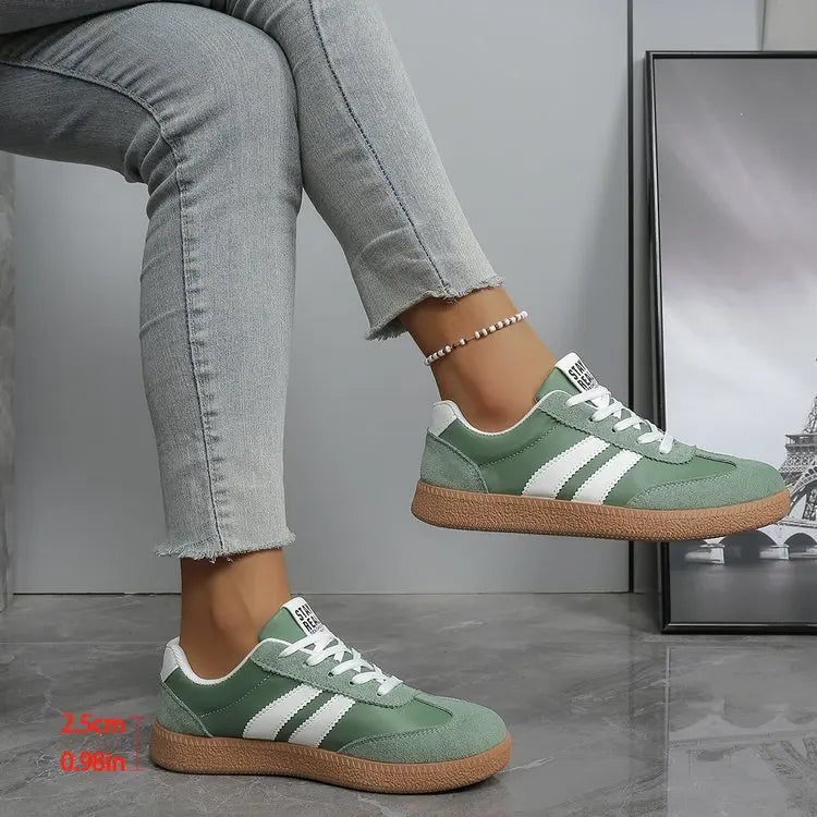Baskets légères et confortables pour femmes, chaussures de sport tendance à lacets rayées pour femme, baskets décontractées vertes et respirantes, grandes tailles