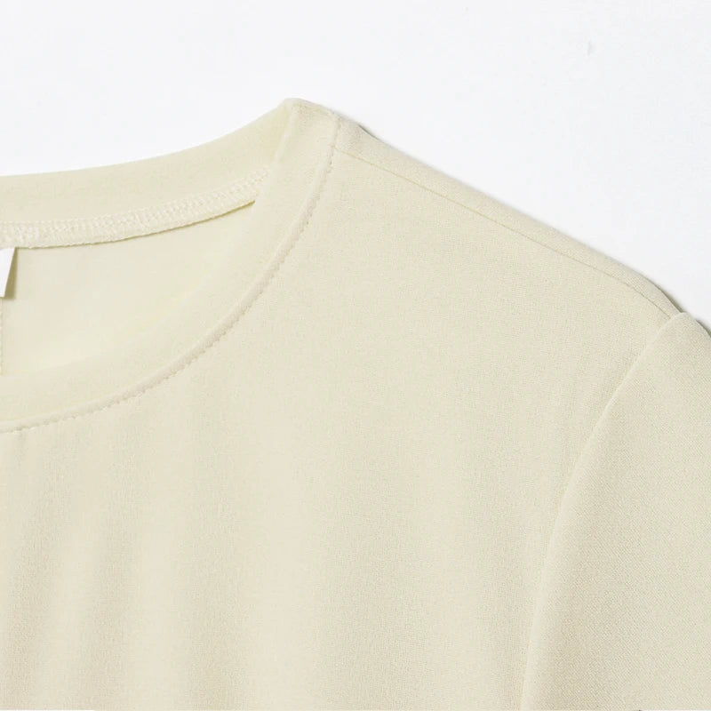 T-shirt femme d'été beige violet à manches courtes, haut élégant féminin plissé effet amincissant, nouveau haut femme printemps 2026