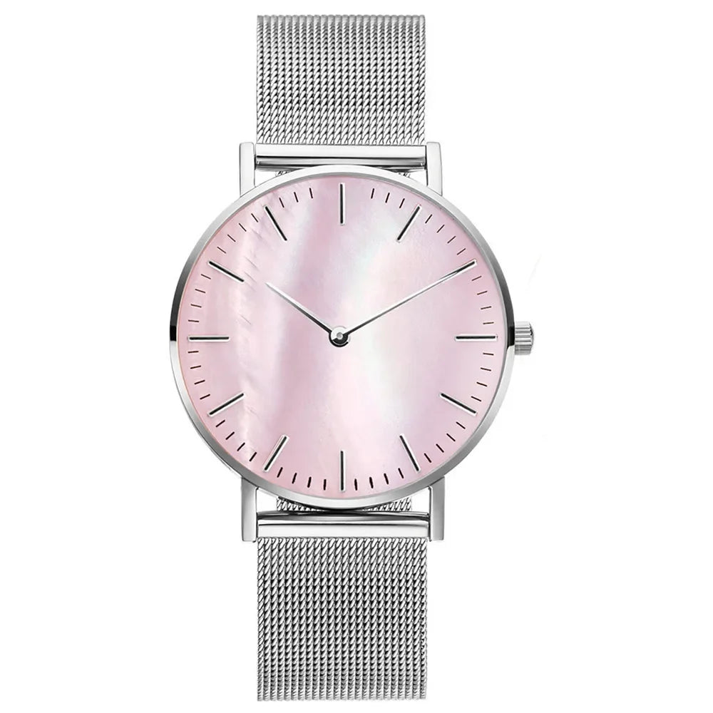 Montres pour femmes tendance de luxe à quartz en alliage pour femme, bracelet en maille métallique, montre simple pour femme, horloge féminine, montre femme