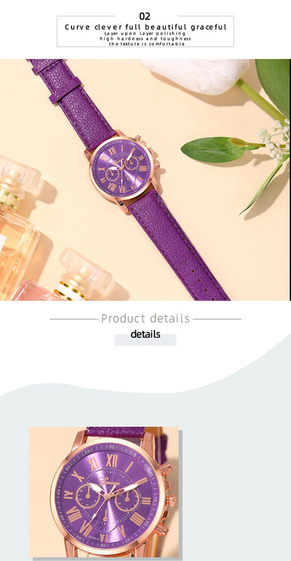 Montre Femme Fashion Montres pour Femmes Bracelet en Cuir Violet Quartz Montre-Bracelet pour Femmes Montre Décontractée et Professionnelle Relogio Feminino