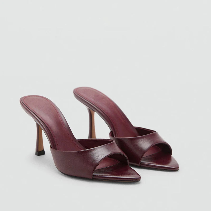 Mango2026 Sandales sexy à bout pointu et talon fin, à enfiler, respirantes, nouveau style d’été polyvalent, chaussures plates à enfiler pour femmes