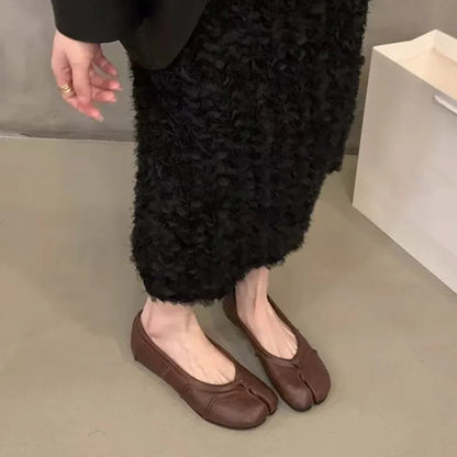 Chaussures plates de ballet pour femmes à bout fendu, chaussures tabi tendance, mocassins décontractés à enfiler, espadrilles en cuir plissé pour femmes, zapatillas mujer
