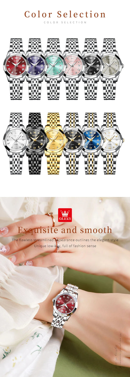 Montres pour femmes OLEVS élégantes et luxueuses avec bracelet en acier inoxydable, montre-bracelet à quartz originale pour homme, étanche, lumineuse, avec date, tendance habillée