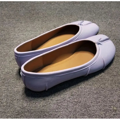 Chaussures plates de ballet pour femmes à bout fendu, chaussures tabi tendance, mocassins décontractés à enfiler, espadrilles en cuir plissé pour femmes, zapatillas mujer