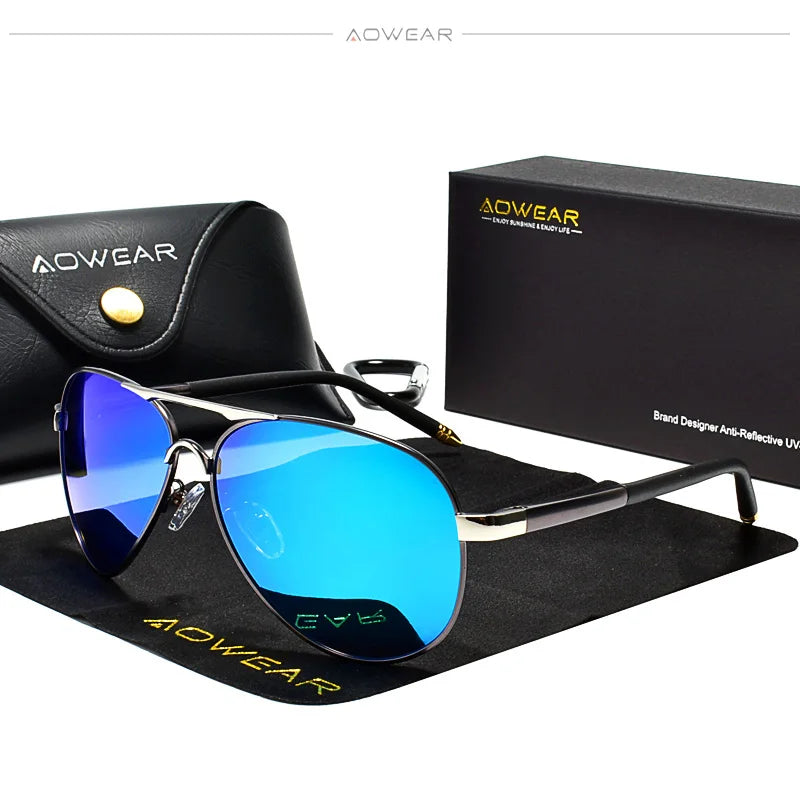 AOWEAR Lunettes d’aviation pour homme, lunettes de soleil polarisées miroir HD pour homme, lunettes de pilote pour la conduite, lunettes de soleil homme