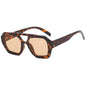 Lunettes de soleil rétro à double pont pour femmes, grande monture léopard dégradé thé, lunettes tendance de luxe de créateur, lunettes de soleil pour hommes