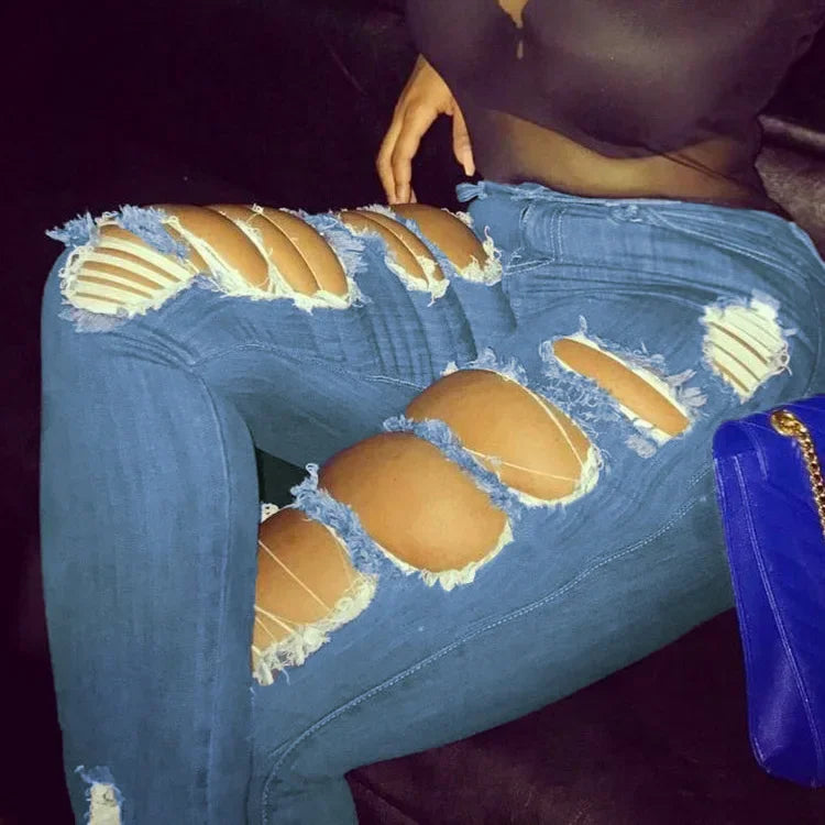 Jeans à trous pour femmes, pantalon crayon en denim, streetwear délavé, skinny extensible, taille haute, effet usé et déchiré, pantalon longueur cheville 2025