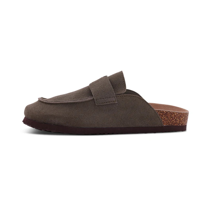 Litfun Nouveaux sabots pour femmes, mules en suède de liège tendance pour femmes, chaussons classiques en liège antidérapants pour l’extérieur avec soutien de la voûte plantaire