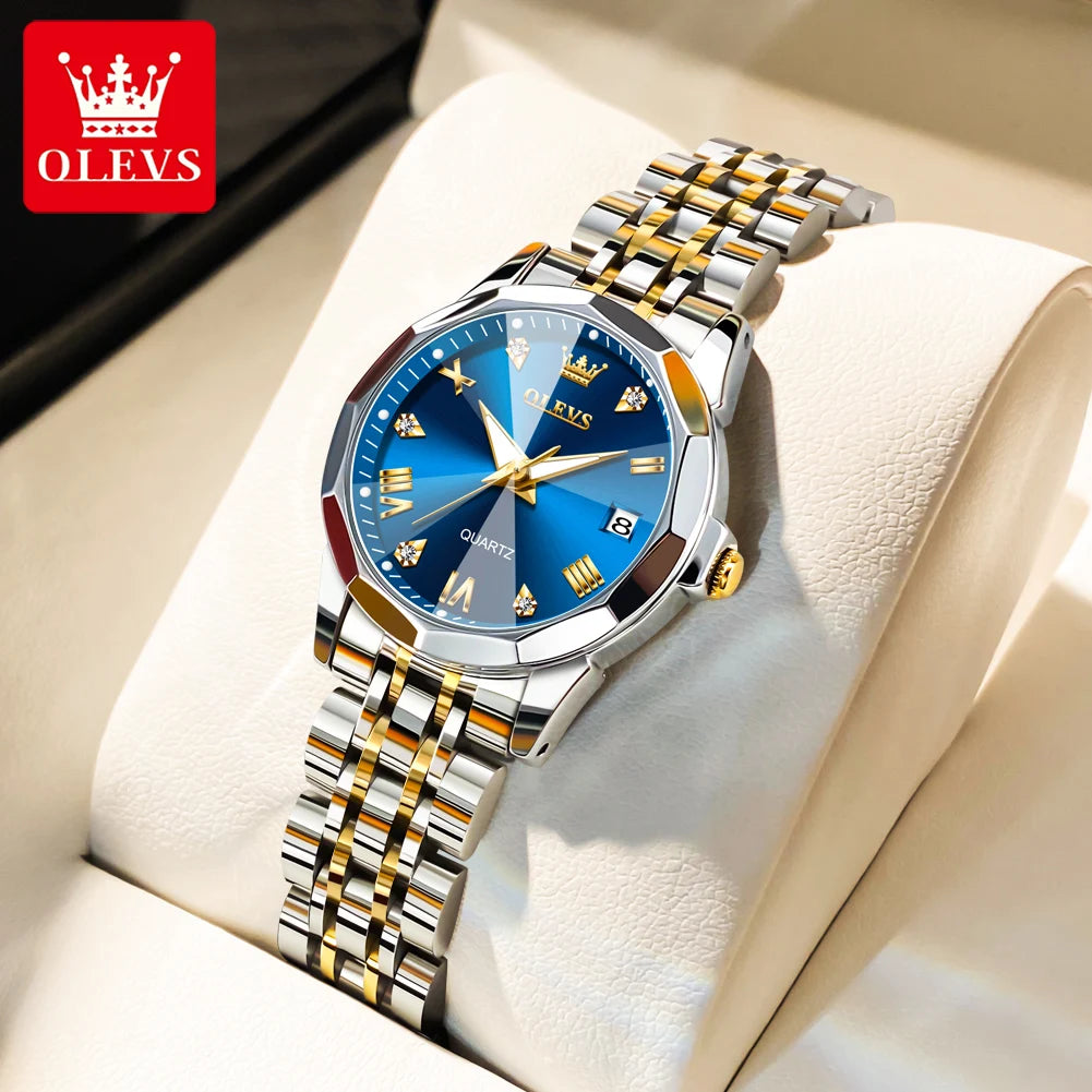 Montres pour femmes OLEVS élégantes et luxueuses avec bracelet en acier inoxydable, montre-bracelet à quartz originale pour homme, étanche, lumineuse, avec date, tendance habillée