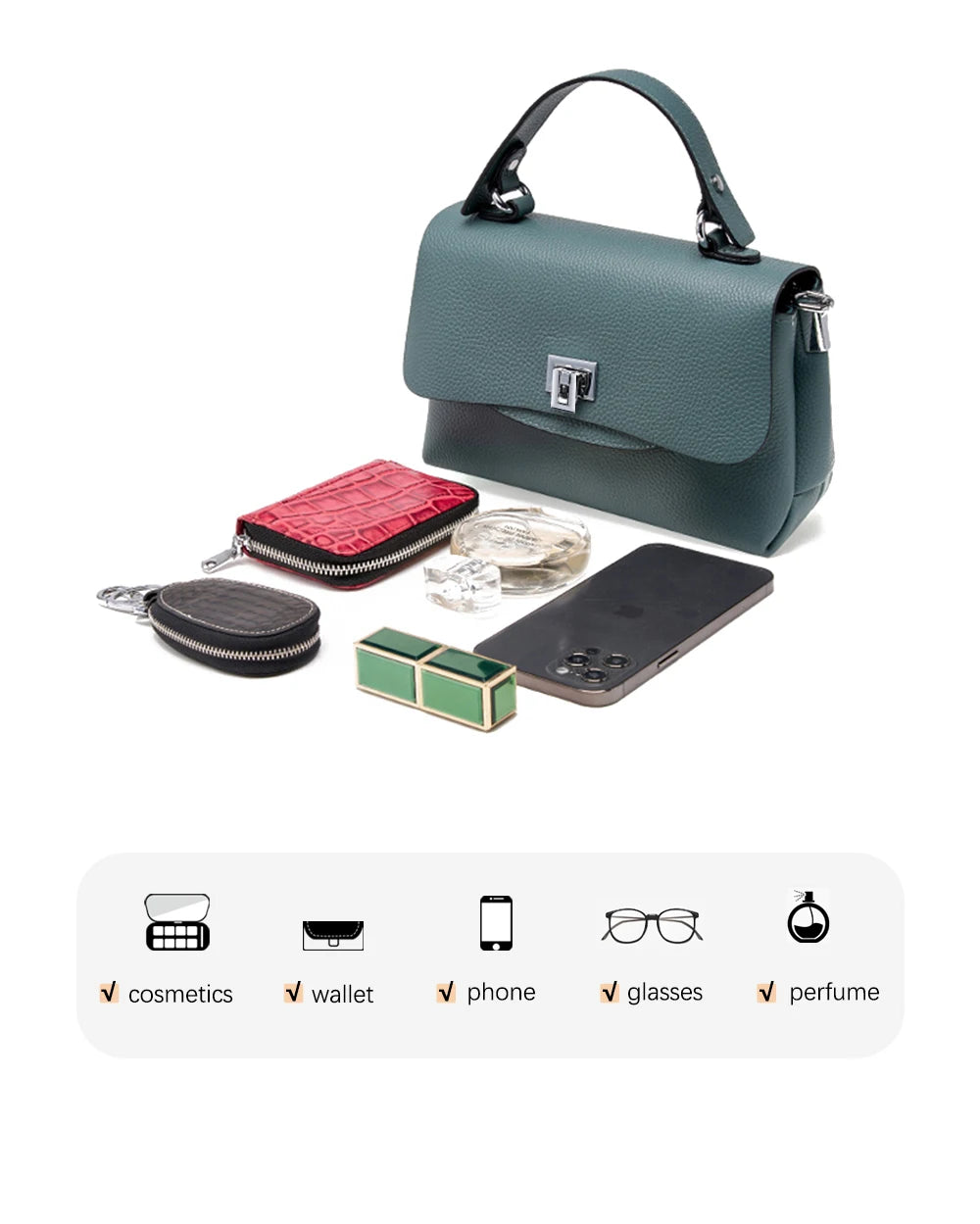 Sac à main Zency pour femme en cuir véritable avec poignée supérieure, style enveloppe simple et tendance, sac à bandoulière de marque de luxe, petit sac bandoulière croisé pour femme