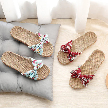 Chaussures pour femme Sandales Mujer Femmes Féminines Nœud décoratif Lin en toile Tongs Chaussures de plage Sandales Pantoufles Chaussures Femme