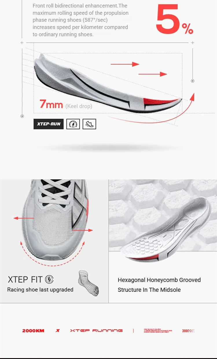 Chaussures de jogging et de course Xtep 2000km 5.0 pour femmes, amorti, design tendance, couleur durable et résistante, semelle élastique, baskets 874118110024