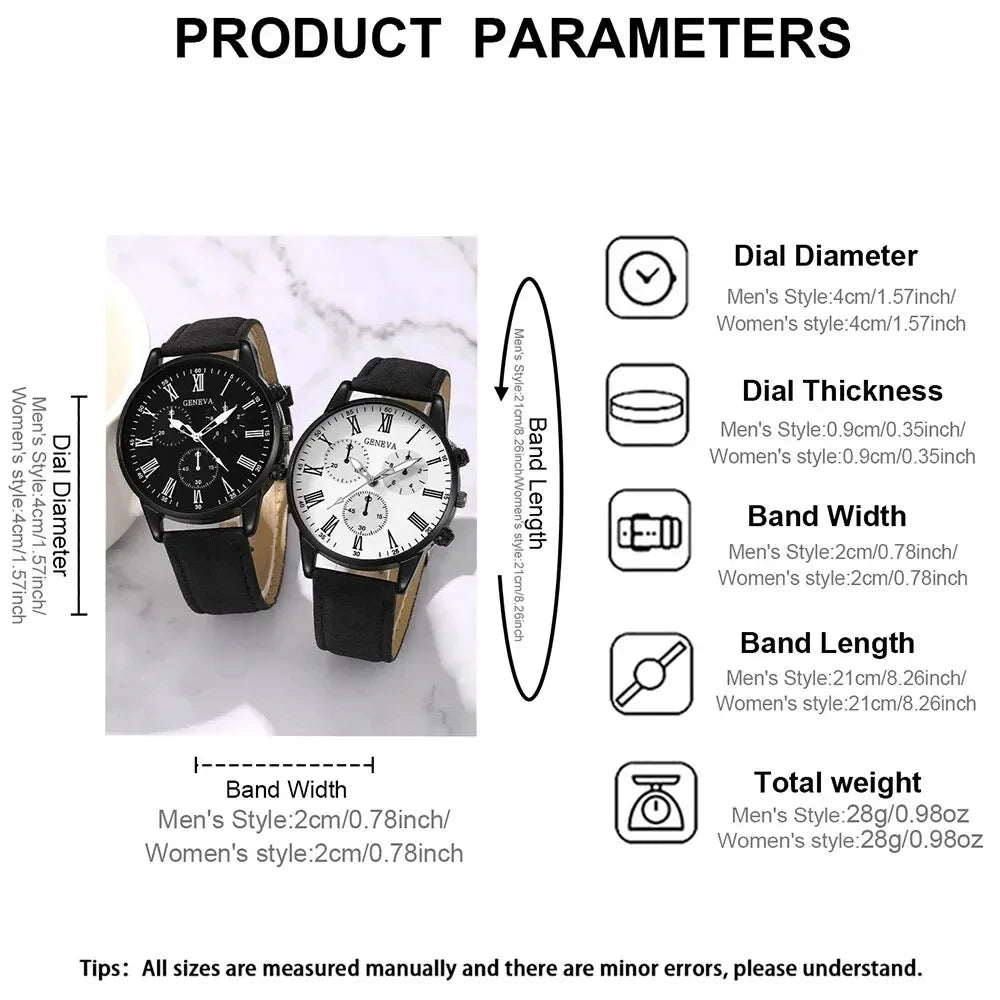 Ensemble de 1/2 pièces de montres décontractées en cuir pour couple, mode tendance, montres-bracelets à quartz pour femmes avec cadran simple, montre habillée, montre femme