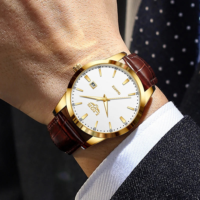 Montre Homme LIGE Nouvelle Montre de Luxe en Cuir Marron pour Homme, Montre Homme Mode Business, Montre Sport d’Extérieur Étanche à Quartz pour Homme