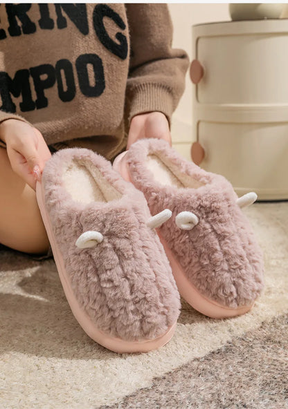 Pantoufles d’hiver pour femmes - Chaussons doublés en polaire pelucheuse, chaussons chauds en coton pour l’intérieur/l’extérieur avec semelle antidérapante