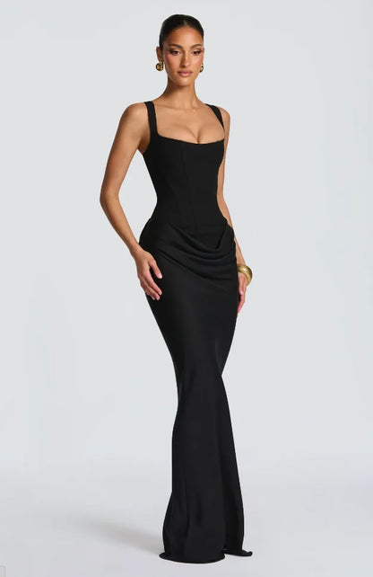 Robe à bretelles plissée unie pour femme col carré sans manches épaules dénudées cintrée à la taille effet amincissant robe de soirée et de fête pour femme 2025